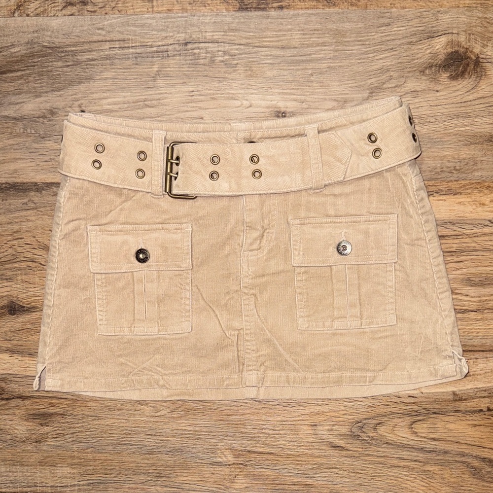 Tan Corduroy Mini Skirt with Belt